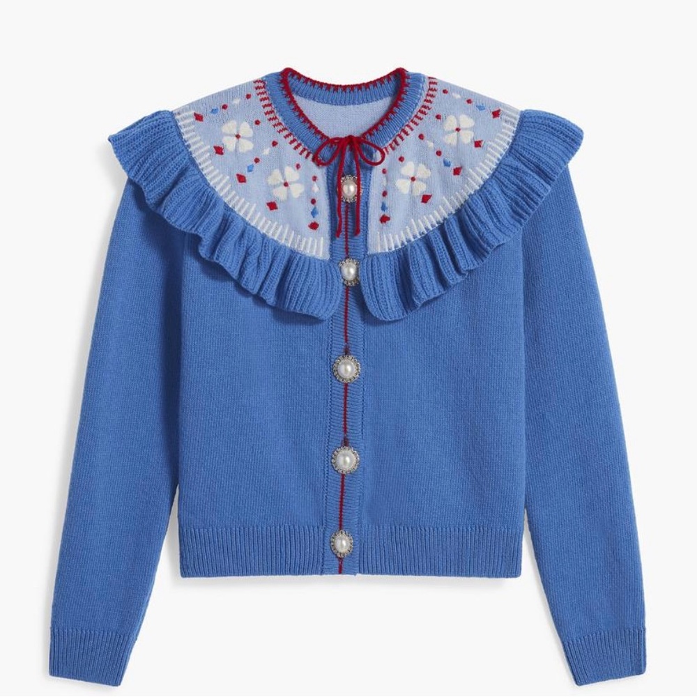 Hill House Home Desk Sweater Cardigan Blue Embroidery Size extra Small worn once